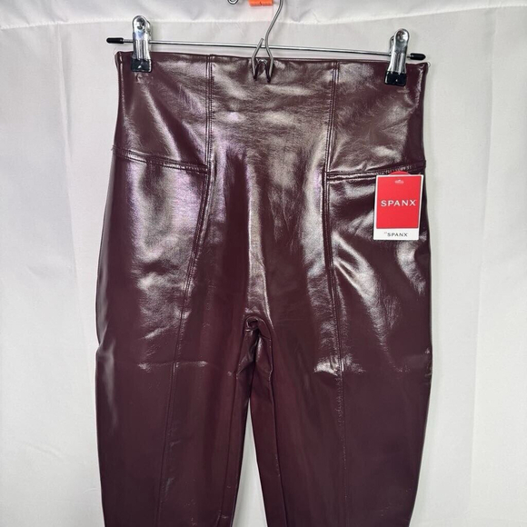 SPANX Faux Patent Leather Liquid Gloss Leggings Pants Ruby Size Medium NEW - Picture 6 of 14